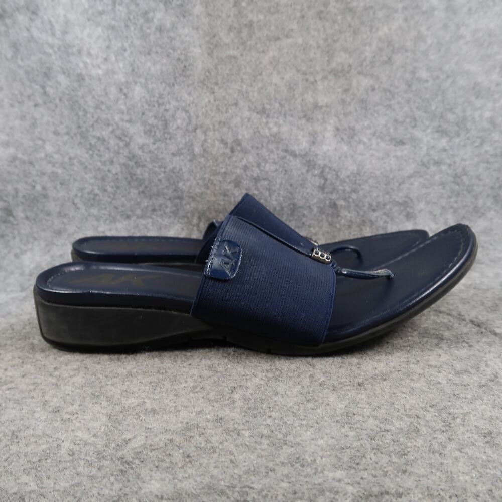 Anne Klein Shoes Womens 9.5 Dress Sandals Slip On Flip Flop Elastic Strap Blue